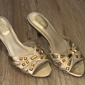 Cole Haan Gold Heeled Mules